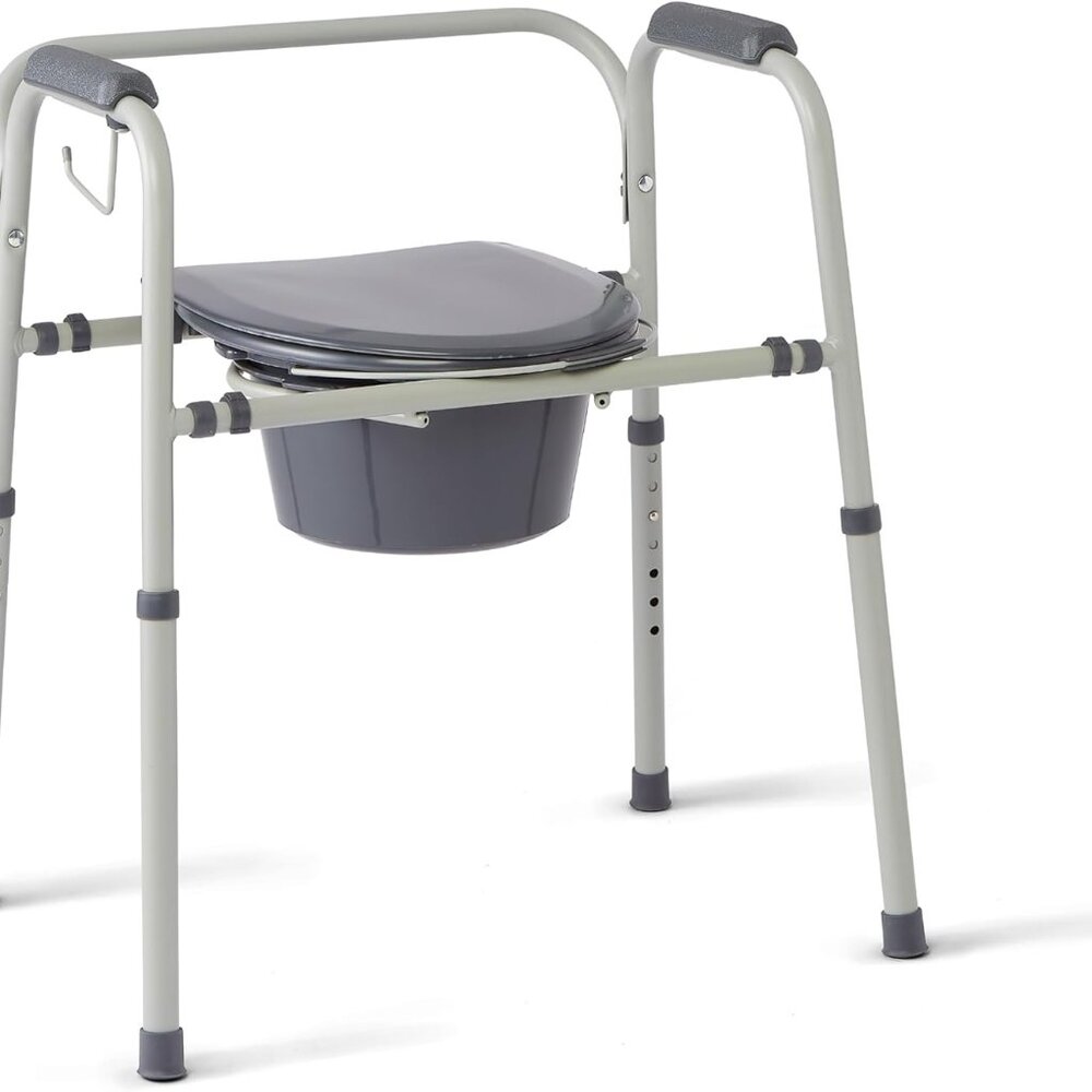 Steel Adjustable Bedside Commode w/ Microban Protection,